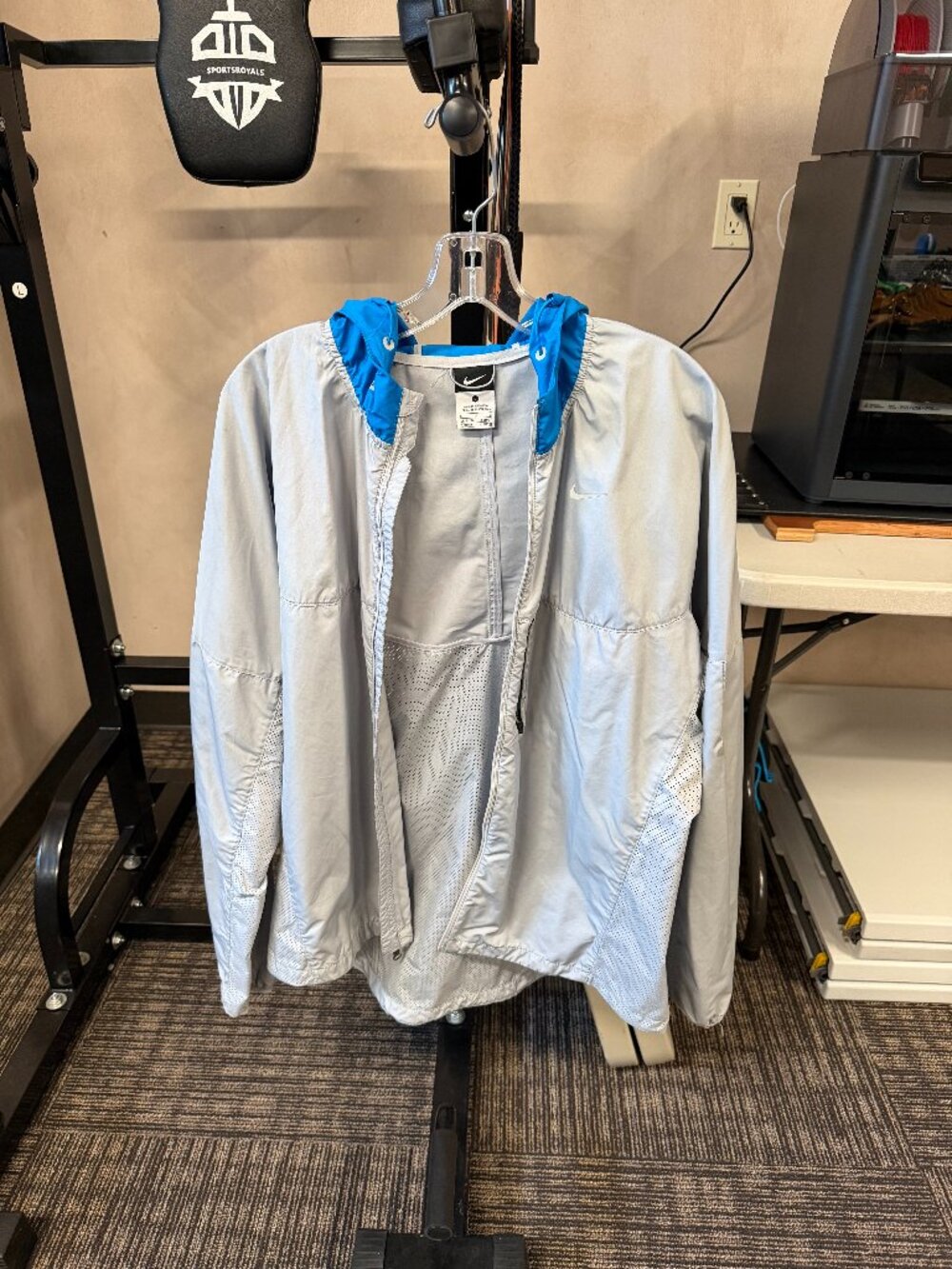 Nike Men's Large Gray Blue-Lined Hooded Full-Zip Windbreaker Jacket